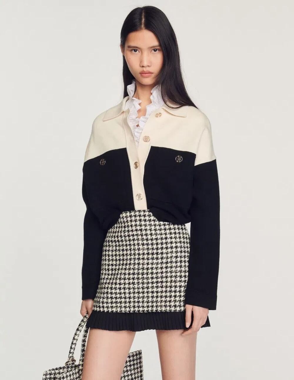 SANDRO  Short Houndstooth Tweed Skirt - Size 40
